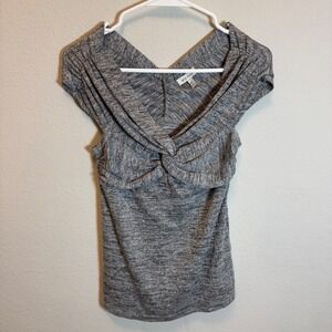 Ella Moss Womens Top‎ XS Twist Front V Neck Gray Knit Short Sleeve